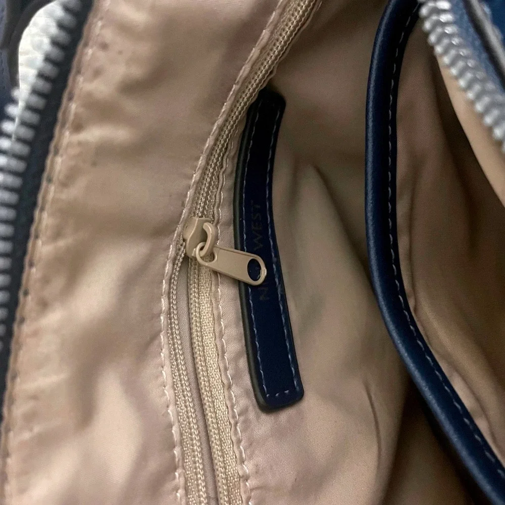 Nine West Navy Blue Embossed Logo Satchel‎ Crossbody Bag Silver Hardware